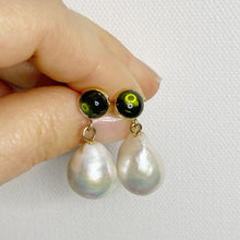 Load image into Gallery viewer, Gold-filled Tourmaline and Pearl Earrings - Large