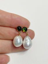 Load image into Gallery viewer, Gold-filled Tourmaline and Pearl Earrings - Small
