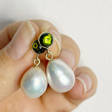 Load image into Gallery viewer, Gold-filled Tourmaline and Pearl Earrings - Small