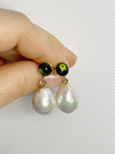 Load image into Gallery viewer, Gold-filled Tourmaline and Pearl Earrings - Large
