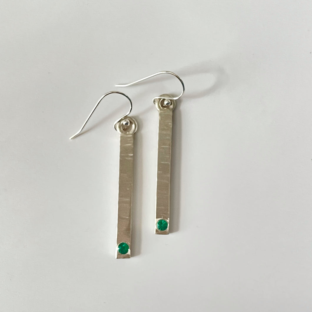 Satin Silver and Emerald Earrings
