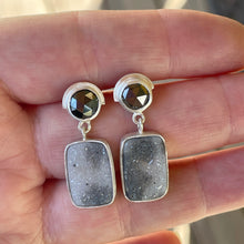 Load image into Gallery viewer, Black Diamond and Dalmation Drusy Earrings
