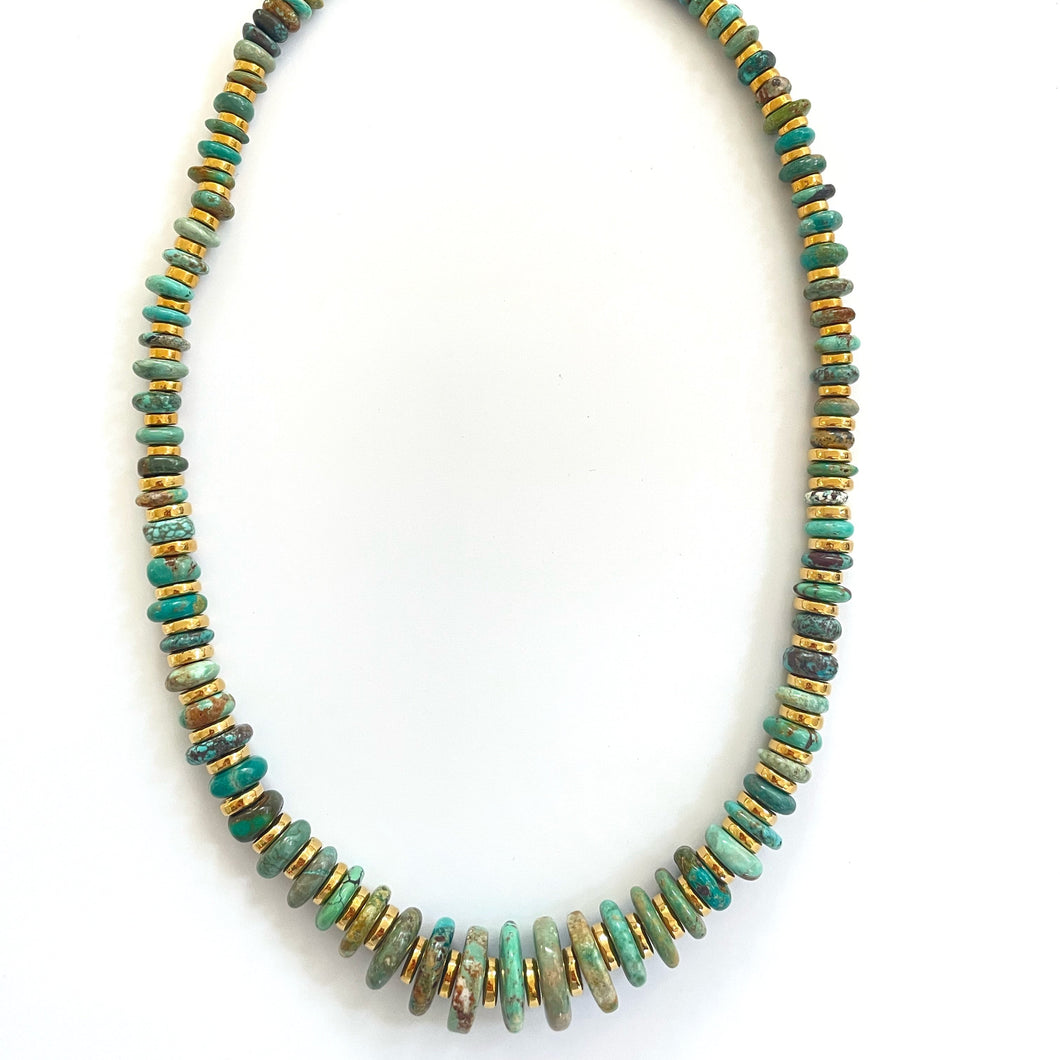Turquoise and Metalized Clay Bead Necklace