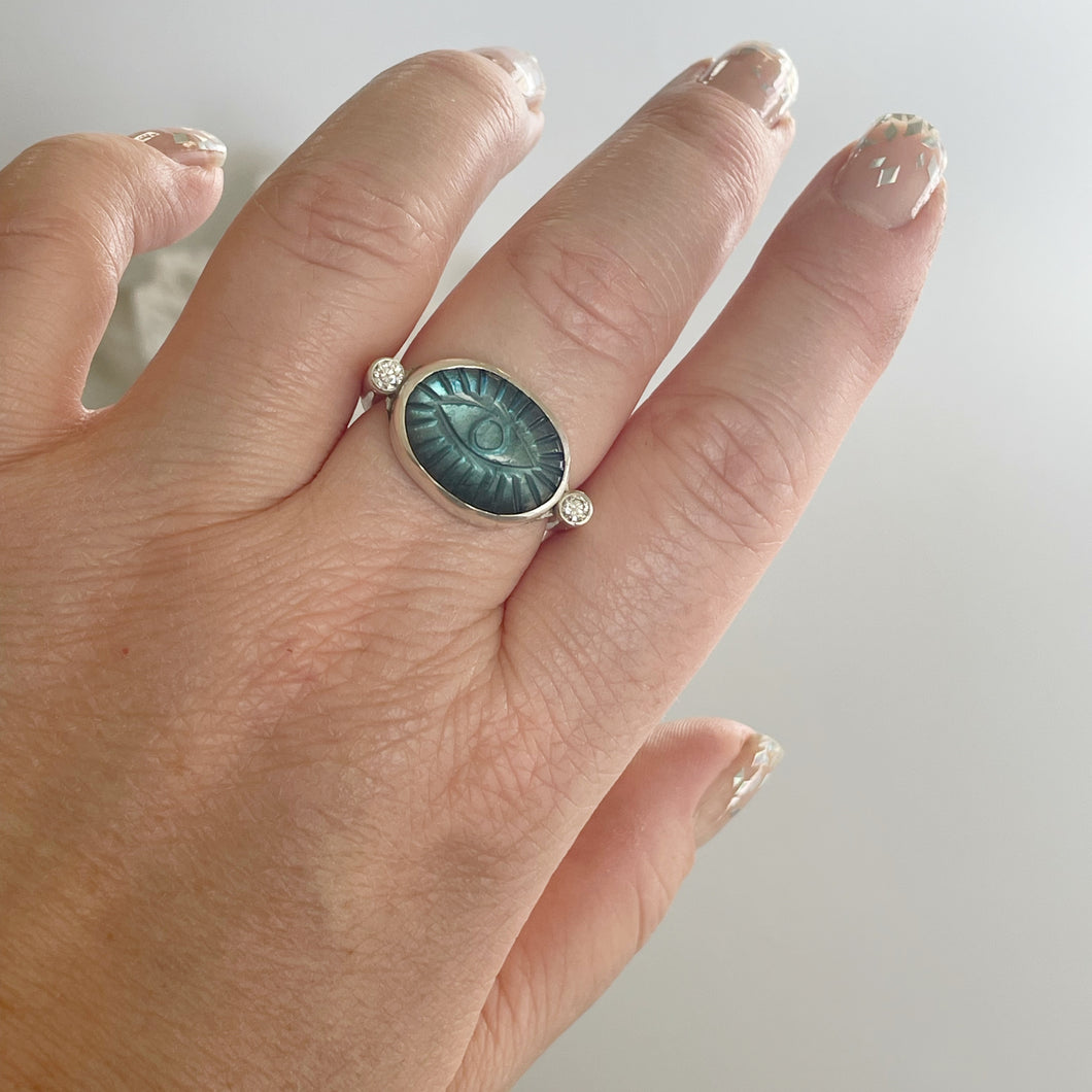 Evil Eye Labradorite and Diamond Ring