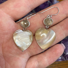 Load image into Gallery viewer, Golden Rutilated Quartz &amp; Mother of Pearl Heart Earrings
