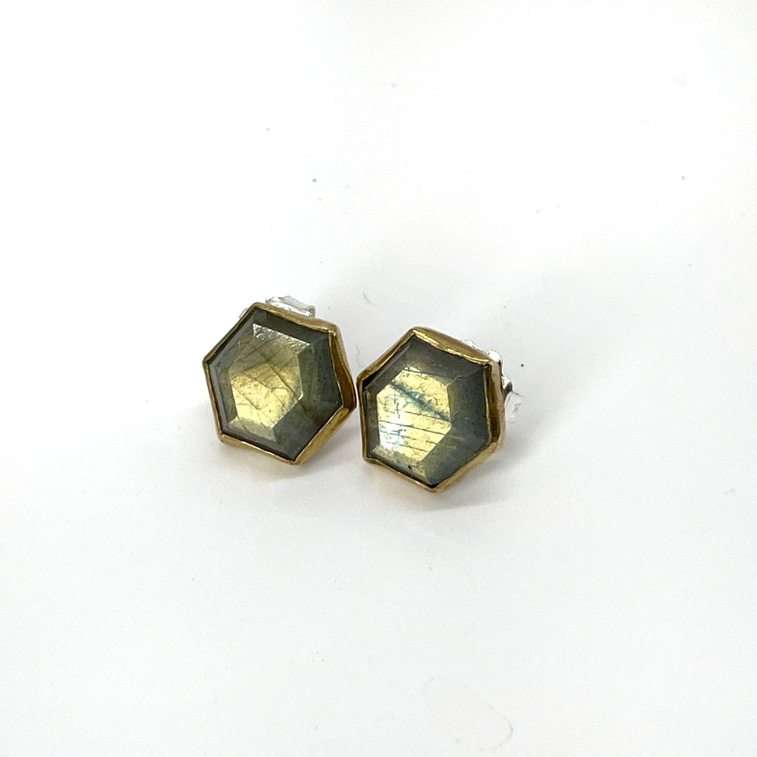 Labradorite Hexagon Earrings