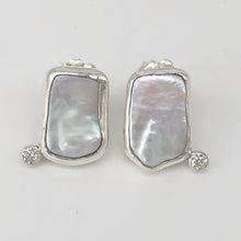 Load image into Gallery viewer, Rectangular Pearl and Moissanite Earrings
